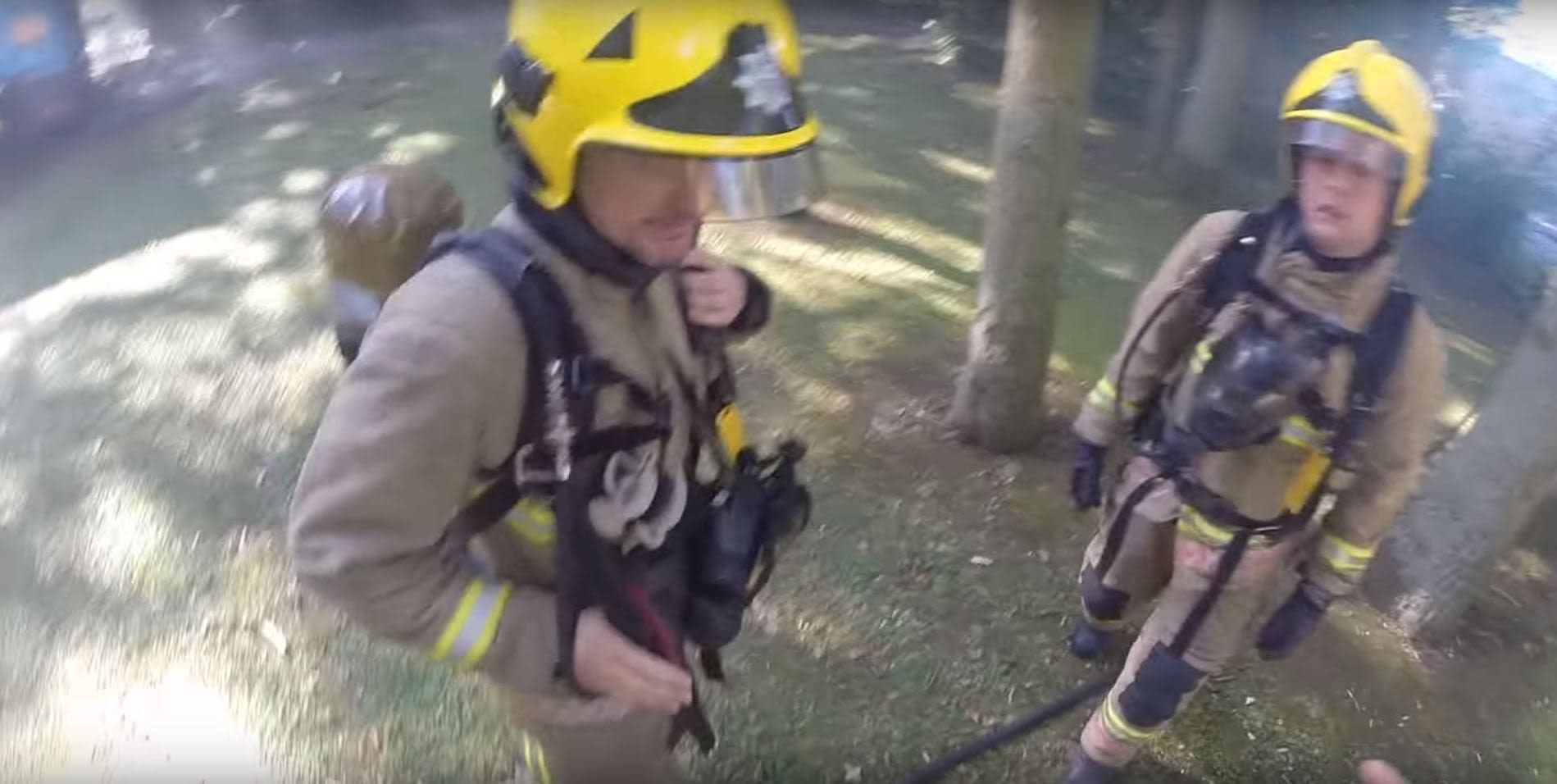 Firefighters from a helmet camera